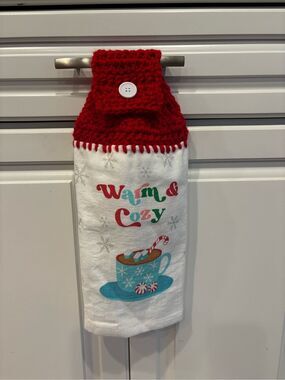 Crochet Top Kitchen Towel-Warm and cozy w/hot chocolate